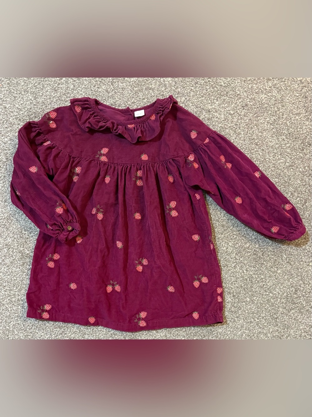 next Girls Burgundy Long Sleeve Dress with Pink Raspberry Motif